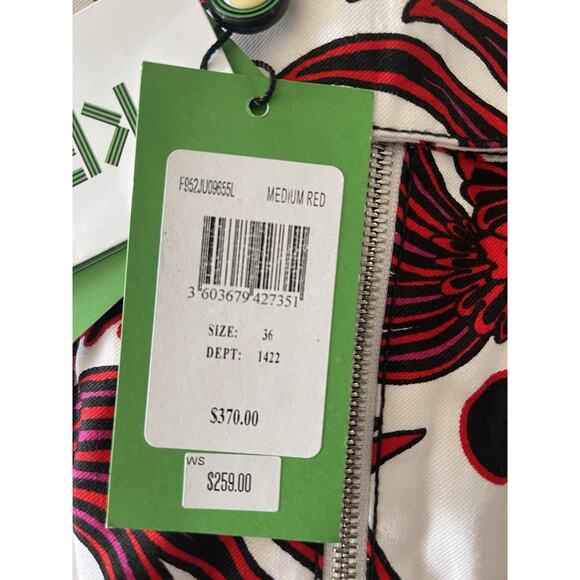 KENZO Flying Phoenix Structured Mini Skirt Cotton Red White Sz 4 New MSRP$370 - Picture 9 of 13